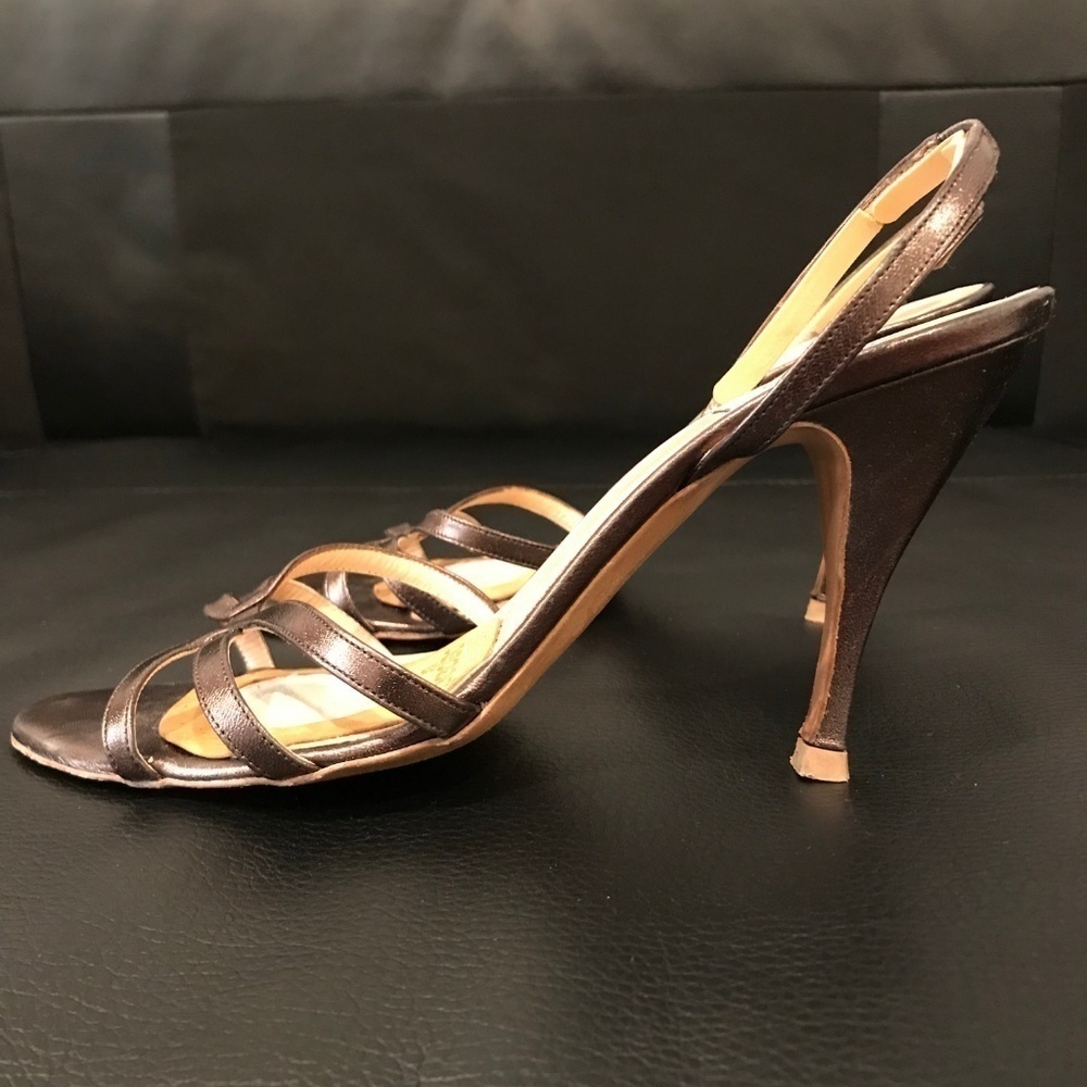 Barneys Co Op Metallic Bronze Open Toe Heels